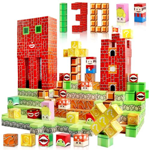 Construction Magnetique Enfant 130 Pièces, Cubes de Jeu Magnétiques pour Enfants, Blocs de Constructions Aimantés, Cadeau pour Garçon et Fille, jeu de Construction pour Enfants 3 4 5 6 7 8 9 10 Ans