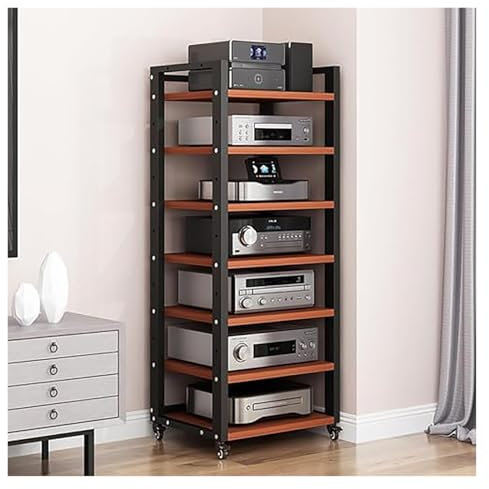 Audio Rack HiFi Regal AV-Medienständer, CD-Player-Ständer, Heim-Stereo-Rack Mit Rollen, Plattenspieler-Ständer Mit Stabilem Metallrahmen, Audio-Rack for Spielekonsolen Und Verstärker(C)