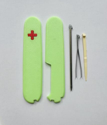 Replacement Covers For Victorinox Scales Plus 91mm Plastic Handles With Toothpick Tweezers And Pen Glowing Cross (Glowwng Green)
