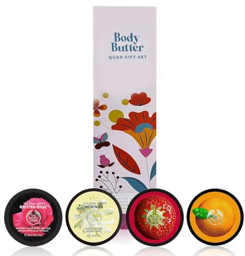 Body Moisturizers Set - 4 x 50ml Moringa Strawberry British Rose Satsuma Body Cream Shea Cocoa Butter Sesame Seed Oil - Natural Skin Care Gift Set