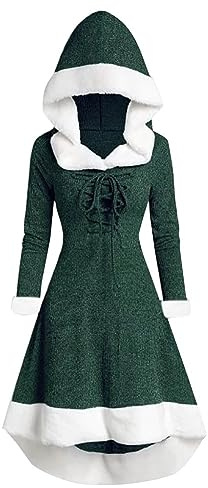 Qixiu Weihnachtskleider,Weihnachts Kleidung,Outfit Weihnachtsfeier Damen,weihnachtsmann Kleid Damen Damen Wintermode Langarm Kapuzen Vintage Kleid Partykleid Lässiges Kleid Damen