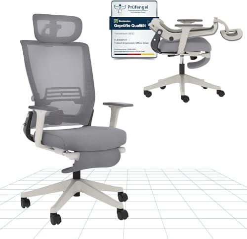 FLEXISPOT Foldex Ergonomic Office Chair with Foldable Backrest, Folding Desk Chair for Small Spaces with Lumbar Support, Height-Adjustable Armrests, 2D Headrest and Footrest for Home Office - Gray