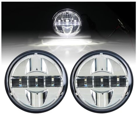 SPUFKGE LED Motorcycle Headlight 4.5 Inch LED Fog Lights Projector 4-1/2 Headlight Motorcycle Auxiliary Lamp For Electra Glide Road Motorcycle Headlamps(Short Wire)