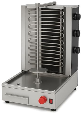 Kebab Maschine Gyros Profi – 3 elektrische Brenner – einstellbare Temperatur – Edelstahl – ideal für Doner, Shawarma, Gyros – 9900 W