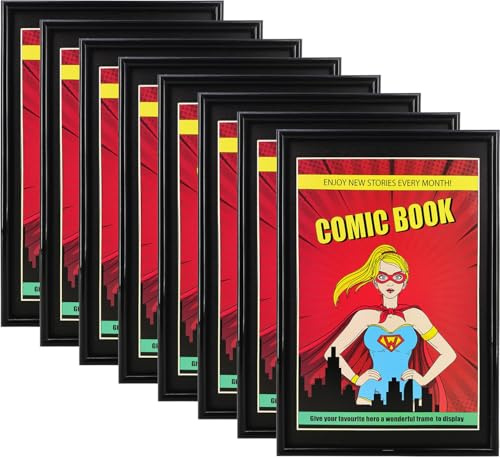 ReqiHome Comic-Bilderrahmen, schwarz, matt, 16,5 x 26,4 cm, 8 Stück | UV-Schutzrahmen, passend für aktuelle und Standard-Comic- und Comic-Büchertaschen, Wandmontage oder auf dem Tisch