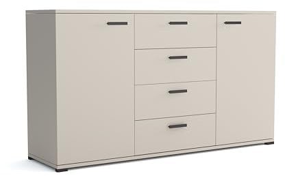 Brent - Kommode mit 4 Schubladen und 2 Turen 150 cm Breit Brixton, Sideboard für Wohnzimmer oder Schlafzimmer, Komodenschrank, Kommode Beige