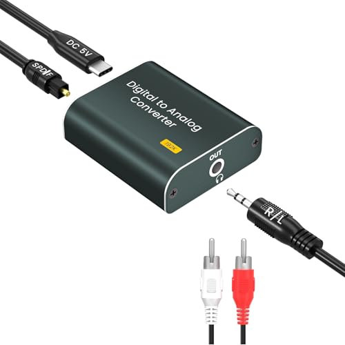 Convertidor Digital a Analógico,Convertidor DAC 192 kHz Óptico Digital a Audio Analógico 3,5 mm AUX,Adaptador Audio Optico a Jack con cable óptico,cable de audio 3,5 mm y cable RCA
