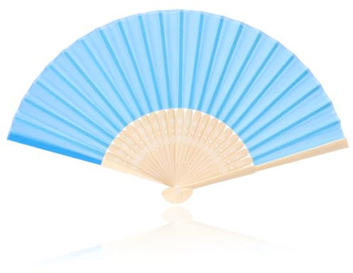 lvzhen Fabric Handheld Fan Folding, Bamboo Folding Hand Fan for Women Suitable for Wedding Engagement Dancing Cosplay Party (Blue)