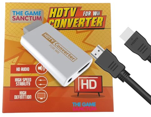 The Game Sanctum Adaptateur Wii vers HDMI avec câble HDMI de 1,5 m - Convertisseur vidéo 1080p/720p avec sortie audio 3,5 mm - Convertisseur Wii HDMI Plug & Play pour moniteurs HDTV
