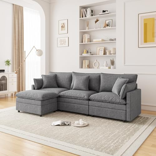 VASOENY 276 X 131 cm Modulares Ecksofa, Self Combination L förmiges Sofa aus Cordstoff, Modernes 3-Sitzer-Sofa mit Ottomane, kein Zusammenbau erforderlich