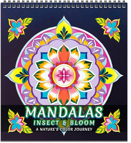 FUN LAVIE Malbuch für Erwachsene – 32 Mandala-Motive zur Entspannung, mit Insekten- und Blütenmustern, Spiralbindung – Achtsamkeits-Malbuch für Frauen（3）