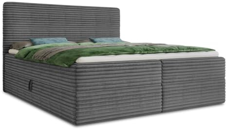 Sofnet Boxspringbett Mollo mit 2 Bettkästen, Doppelbett mit Bonell-Matratze und Topper, Polsterbett in weichem Cordstoff, Bett, Bettgestell für Schlafzimmer (Graphit (Tilia 90), 140 x 200 cm)