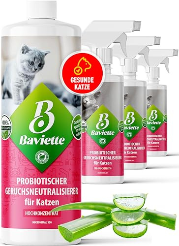 Baviette 1L Konzentrat – Geruchsneutralisierer für Katzenhaushalte – reduziert Gerüche von Katzenurin & Katzenklo auf Teppichen, Polstern & Möbeln – mikrobiologische, biologisch abbaubare Formel