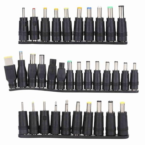 Tomantery Portabel Kompakt 34st DC-strömkontakt Laptop Power Port Adapter Set Bred Kompatibilitet ABS Svart 5,5 Mm X 2,1 Mm Universal för,