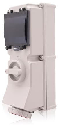 Intratec CEE Wandsteckdose 16A 5-polig IP67 – Schalter abschließbar, DIN-Schiene für LS/FI, vorverdrahtet, 400V AC, Abdeckung transparent, ABS-Gehäuse Grau