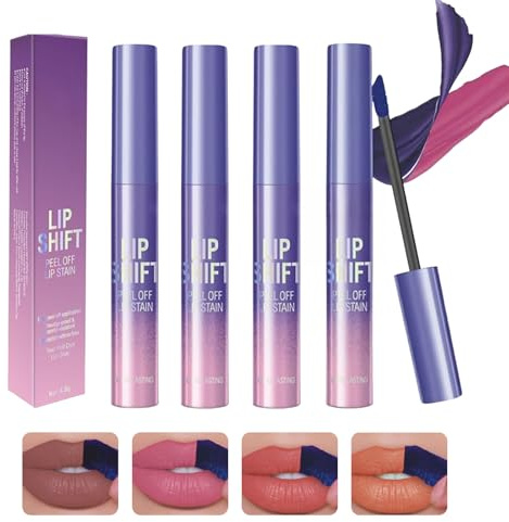 LINXINS 4 Colors Lip Stain Peel Off, Long Lasting Waterproof Lip Tint, Non-stick Cup Highly Pigmented Matte Finish Liquid Lipstain Makeup for Women