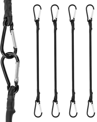 4 Piezas Cuerdas Elásticas con Mosquetones, Pulpos de Goma para Fijar Equipaje, Tensores Resistentes de Nylon Negro 30cm para Camping y Lonas, Accesorios de Viaje