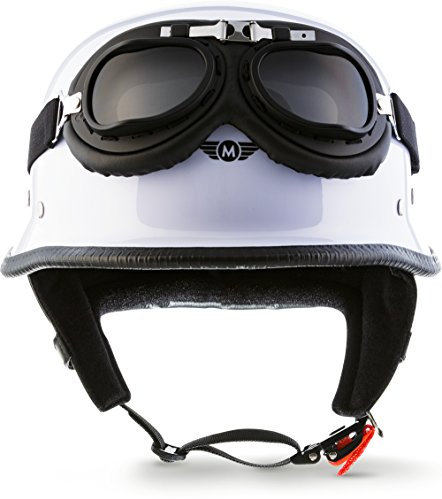 Moto Helmets® D33-Set „White“ · Brain-Cap · Halbschale Jet-Helm Motorrad-Helm Roller-Helm Scooter-Helm Bobber Mofa-Helm Chopper Retro Cruiser Vintage Pilot Biker Helmet Brille Visier · XL (61-62cm)