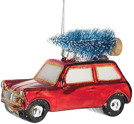 handbemalt Glas Christbaumschmuck - Auto & Weihnachtsbaum (10cm)