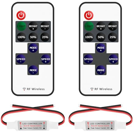 VIPMOON 2 Piezas RF Mini Controlador Remoto de Tira LED 5-24V 11 Teclas RF Controlador Inalámbrico Tiras Luces Led Cinta LED Solo Color Mini Mando a Distancia LED SMD 3528 5050 Tira LED Strip