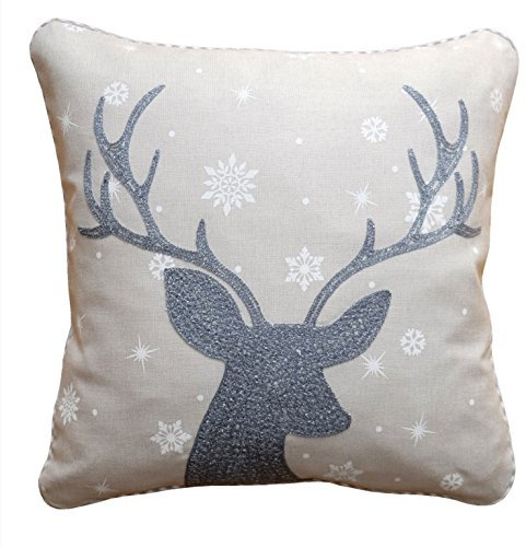 Kissenhülle 40 cm x 40 cm WEIHNACHTEN Grau Hirsch Silber Kissenbezug Kissen