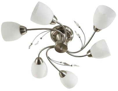 Lindby Deckenlampe Glas Metall nickel matt, Deckenstrahler 6x E14 max. 40W ohne Leuchtmittel Deckenleuchte Schlafzimmer Flur Wohnzimmerlampe