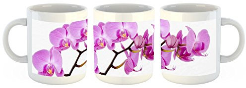 Unified Distribution Pinke Orchideen - Tasse mit Motiv Bedruckt, 300ml C-Henkel. Tolles Geschenk für Büro, Küche, Geburtstag, Ihre Neue Lieblingstasse zum Frühstück