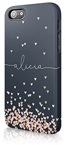 Tirita Personalised Phone Case for iPhone 5 / 5s / SE 2016 – Hard Case or Cover With Custom Name or Initials – Cute Personalised Gift for Women or Girls [28. Rose Gold Hearts]