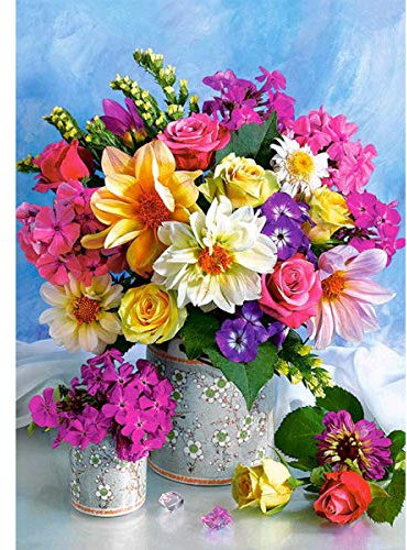 MXJSUA 5D Diamond Painting Bilder 5D Diamant Painting Bilder Erwachsene 5D DIY Diamantmalerei von Number Kit Runde Drill Perlen Kristall Strass Bild Wandaufkleber Dekor Blumen in Vase 30x40cm