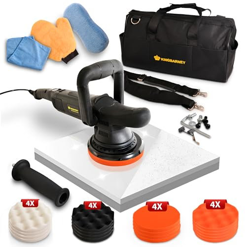 Duke-Handel® Exzenter Poliermaschine Auto 810W [PROFESSIONELLE LACKPFLEGE] - inkl. Zubehör Set M - 15mm Hub, sanfter Start, 6m Kabel & digitales Display