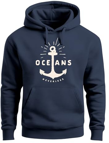 Neverless® Hoodie Herren Anker Motiv maritim Schriftzug Oceans Kapuzen-Pullover Männer