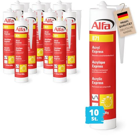 10x Alfa Acryl-Dichtstoff weiß 310 ml Profi-Qualität besonders schnell härtendes Maler-Acryl - nach 10 Minuten überstreichbar