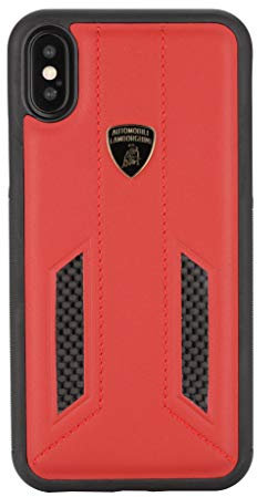 Lamborghini Backcover Hülle D6 Series Apple iPhone Xs Max Rot - Genuine Leather - Echtes Leder