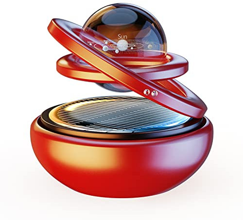 Kwak's Lufterfrischer, Solar Power Aromatherapie kombiniert Suspension und Rotation Diffuser aus ätherischen Ölen mit interstellarem Doppelring, Tech Lufterfrischer(rot)