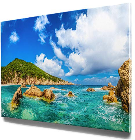 Panorama Leinwand, Küste Paradiso, Sardinien - als 150x50cm großes XXL Leinwandbild. Wandbild als Hintergrund und Deko für Wohnzimmer & Schlafzimmer. Aufgespannt auf 2cm Holzrahmen