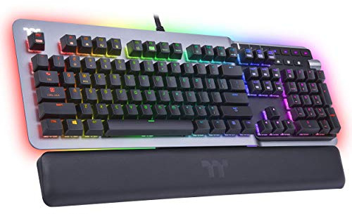 Thermaltake ARGENT K5 RGB Gaming Keyboard (Silver Switch), aluminum and streamlined titanium design, 16.8 million RGB color, anti-ghosting, magnetic synthetic leather wrist rest, GKB-KB5-SSSRUS-01