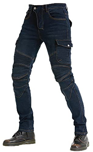 Pantalones vaqueros de moto para hombre, hechos con tela Kevlar, pantalones protectores de motocicleta, pantalones de mezclilla transpirables, forrados, reforzados, acolchados extraíbles (azul, 3XL)