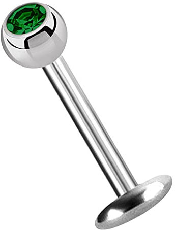 Modern Nature Piercing-Schmuck Titan Labret Lippenstecker 4 mm Platte in 1,2 x 8 mm + Kugel mit Stein in dunkelgrün