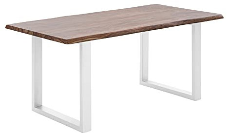 Woodkings® Esstisch Bullwer Holz Palisander, Metallfuß, Tisch mit Baumkante, Baumtisch, Baumkantentisch, Echtholz modern, Design, Massivholz, Küchentisch, Esszimmermöbel (170x90 cm, weiß)