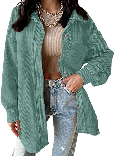 Necooer Damen Cordhemden Boyfriend Langarm Button Down Blusen Tops