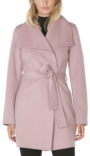 TAHARI Manteau en laine pour femme avec ceinture à nouer, Poudre rose vintage, Large