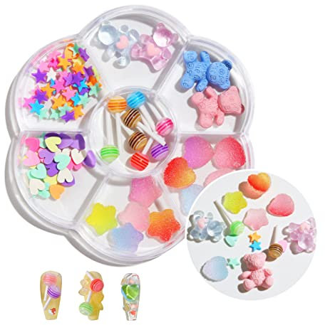 Suxgumoe Nagel Charms, 3D Nagelschmuck Candy Bär Sterne Herzform Nägel Zubehör Nagelkunst Nageldesign Nail Art Dekoration für Frauen und Mädchen (Süßigkeit)