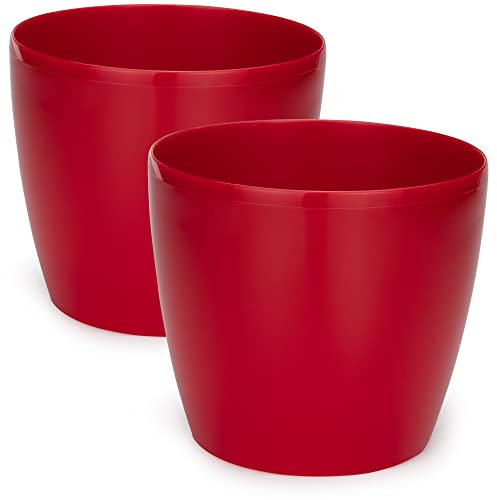 PECZEKO Glänzende Blumentöpfe - Deko Pflanztopf für Blumen & Kräuter - Langlebige & leichte runde Kunststoff-Pflanzentöpfe für Wohn- & Esszimmer, Küche, Terrasse, Balkon - 2er-Set - (Rot, ø 15 cm)