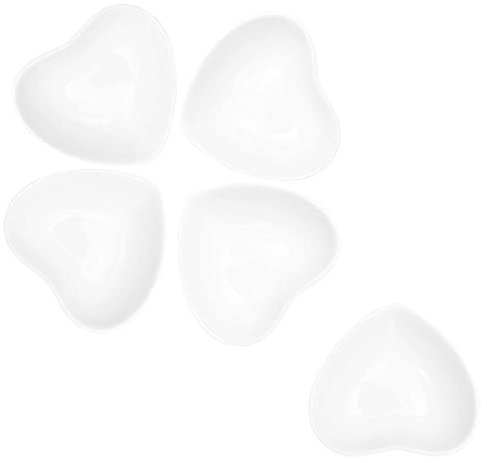 Lotatheta 5 pcs Heart Shaped Porcelain Soy Sauce Dish Ceramic Dip Dipping Bowls White for Dinner Baking BBQ and Cooking