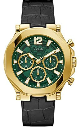 GUESS Herren analog Quarz Uhr mit Leder Armband GW0492G3