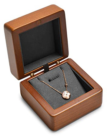 Oirlv Vintage Nussbaumholz Anhängerbox Halskettebox Schmuckkästchen für Verlobungs Jahrestag Valentinstag Geschenkbox(Dunkelgrau)