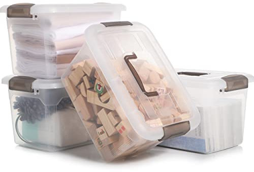 Citylife 4 Packs 8L Storage Boxes with Lids Clear Plastic Storage Box with Handle Stackable Storage Boxes, 31.5 * 22.5 * 19.5cm