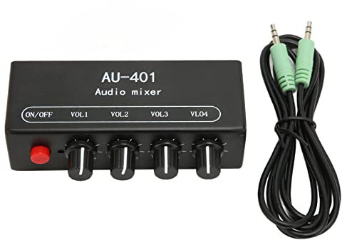 Stereo Mini Audio Mixer, 4 Channel Portable Line Mixer, 4 in 1 Out Stereo Mixer With 3.5mm Sound Cable, Independent Volume Control for Headphone Amplifier PC