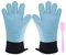 Ocves Silikon Ofenhandschuhe mit Fingern –Topfhandschuhe mit Silikon, Hitzebeständig bis 250°C, rutschfest & mit extra lang Arm – Waschbar, Grillhandschuhe für Backofen, Küche, Grillpartys, Blau