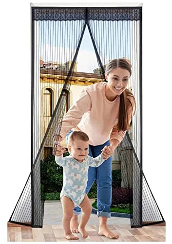 Schermo magnetico della porta della zanzariera 205x235cm (81x93inch) Schermo del rullo della porta della zanzariera con chiusura automatica per i bambini e gli animali domestici, nero